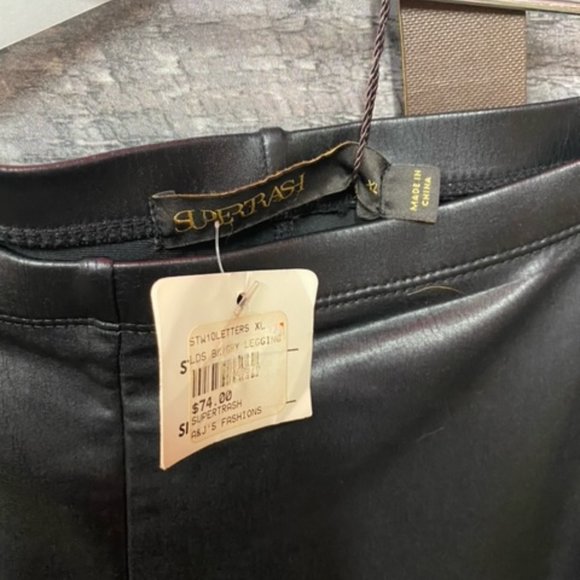 SUPERTRASH Black Wet Look Faux Leather Letters Leggings NWT Size XL - Picture 3 of 6